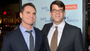 Marty Bowen (left) with business partner Wyck Godfrey of Temple Hill Entertainment. (Photo by Alberto E. Rodriguez and Getty Images)