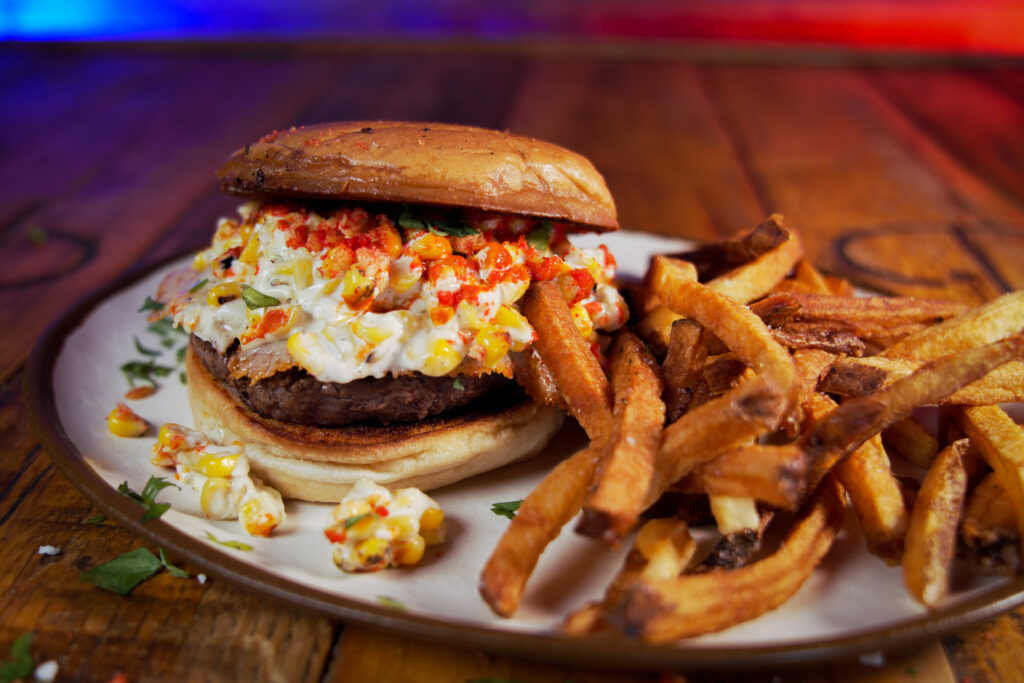 Fred's Elotes Burger is the first created in partnership with Panther Island Brewing.