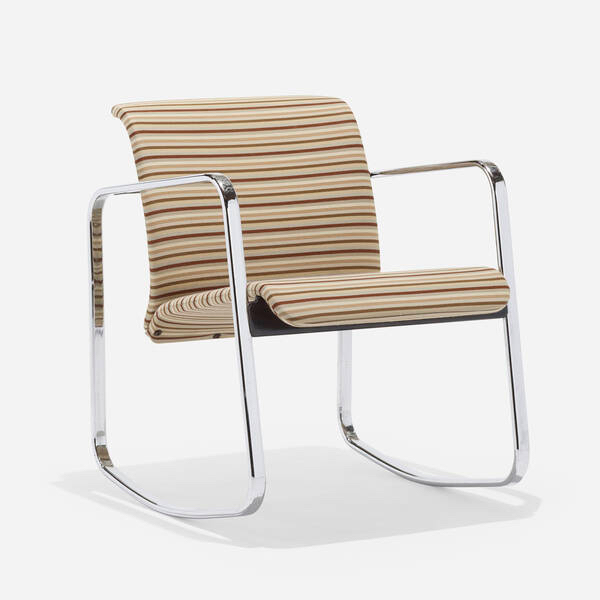 Peter J. Protzman Rocker, 1975 (chrome-plated steel, upholstery, enameled aluminum)