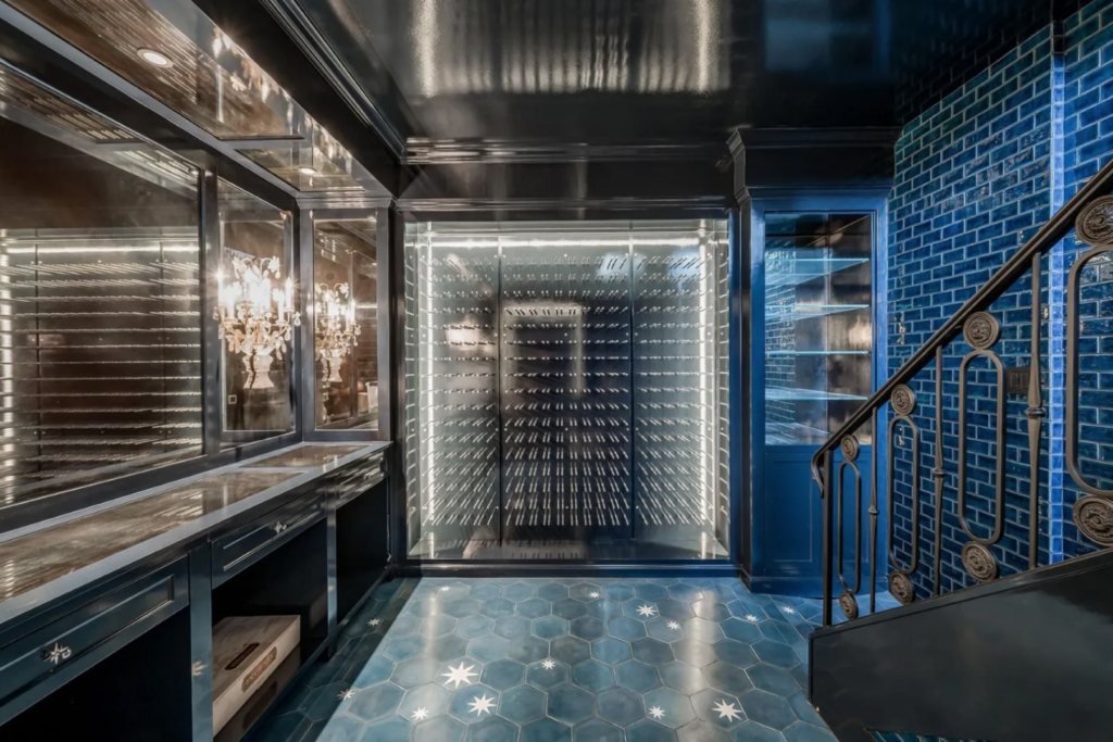 The sunken wine room at 3630 Willowick in River Oaks.  (Photo by Patrick Bertolino for Martha Turner Sotheby’s International Realty)