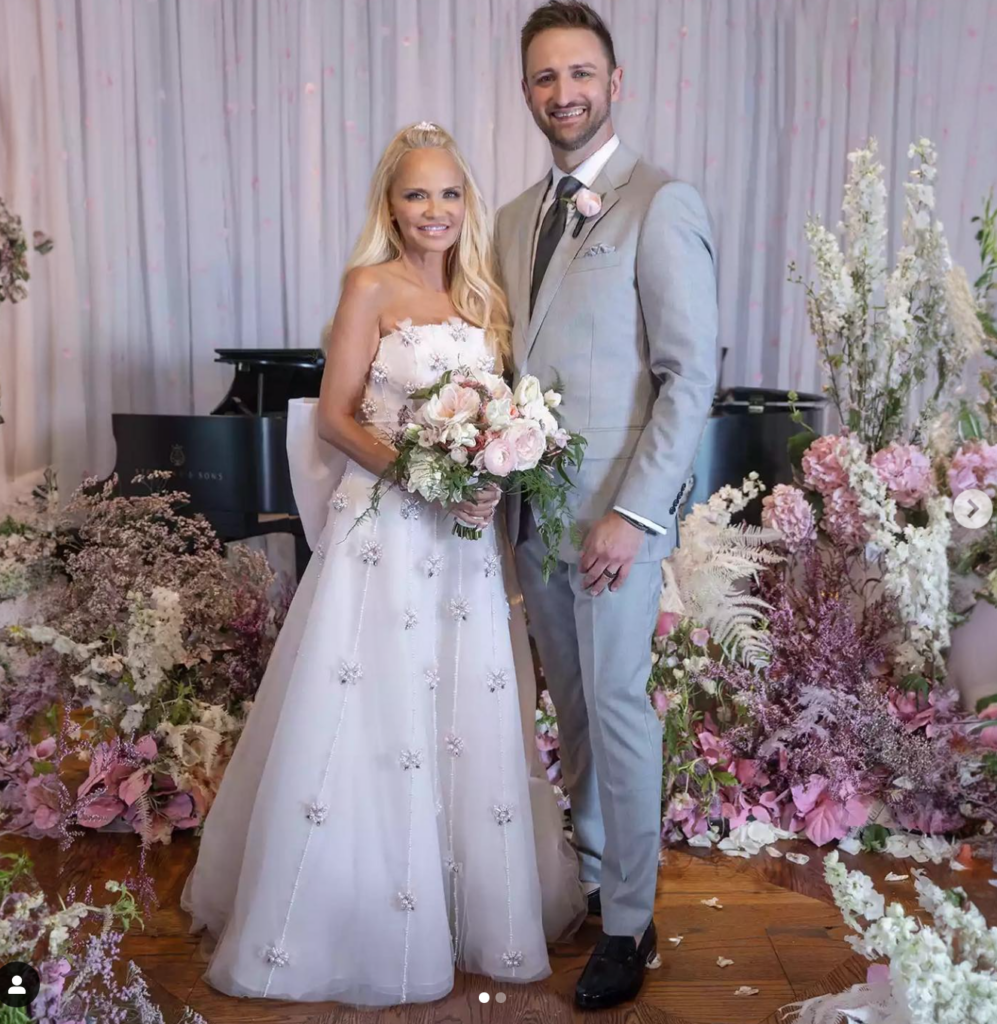 Kristin Chenoweth in her wedding gown by Pamella Roland for her marriage to Josh Bryant in Dallas earlier this month. (Instagram photo)