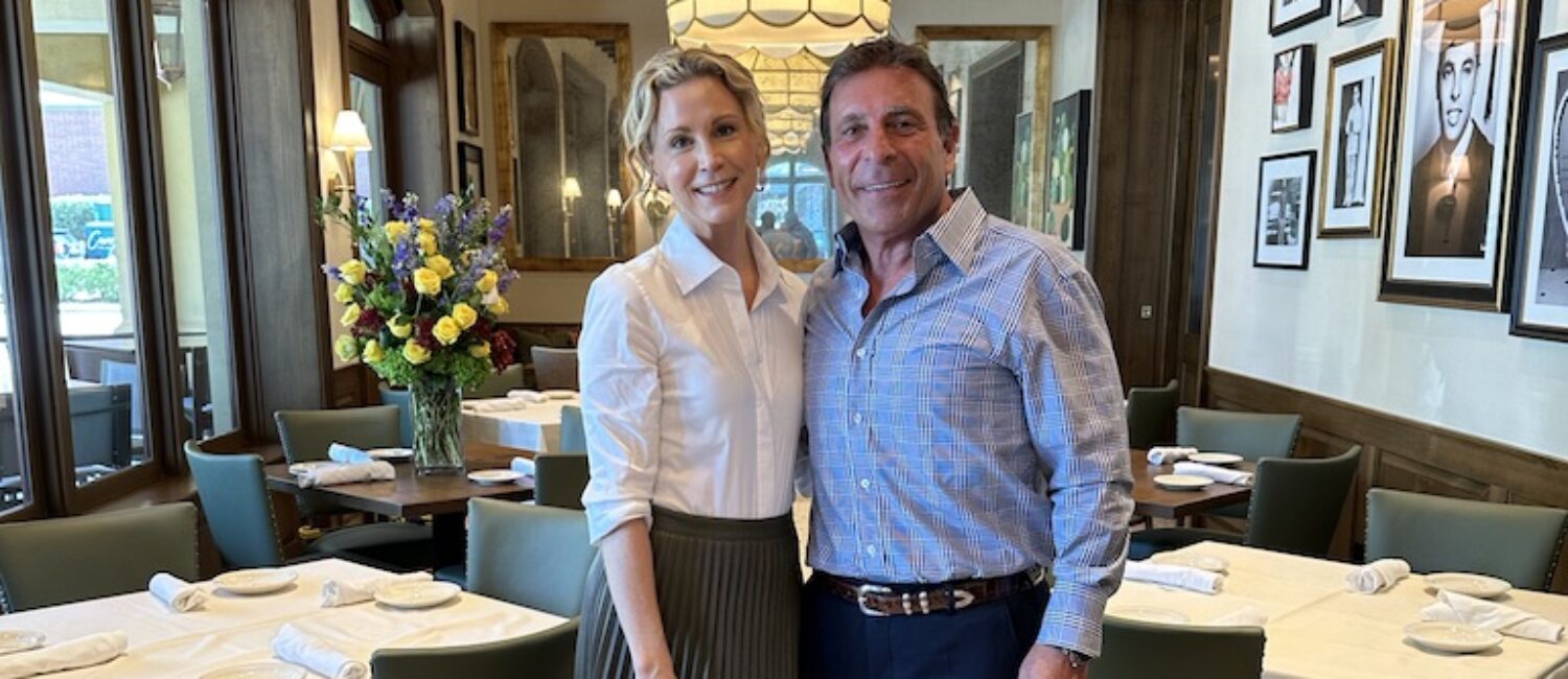 Courtney Hill Fertitta, Johnny Carrabba all smiles at the reveal of the remodeled rooms at Carrabba's on Kirby. (Photo by Shelby Hodge)