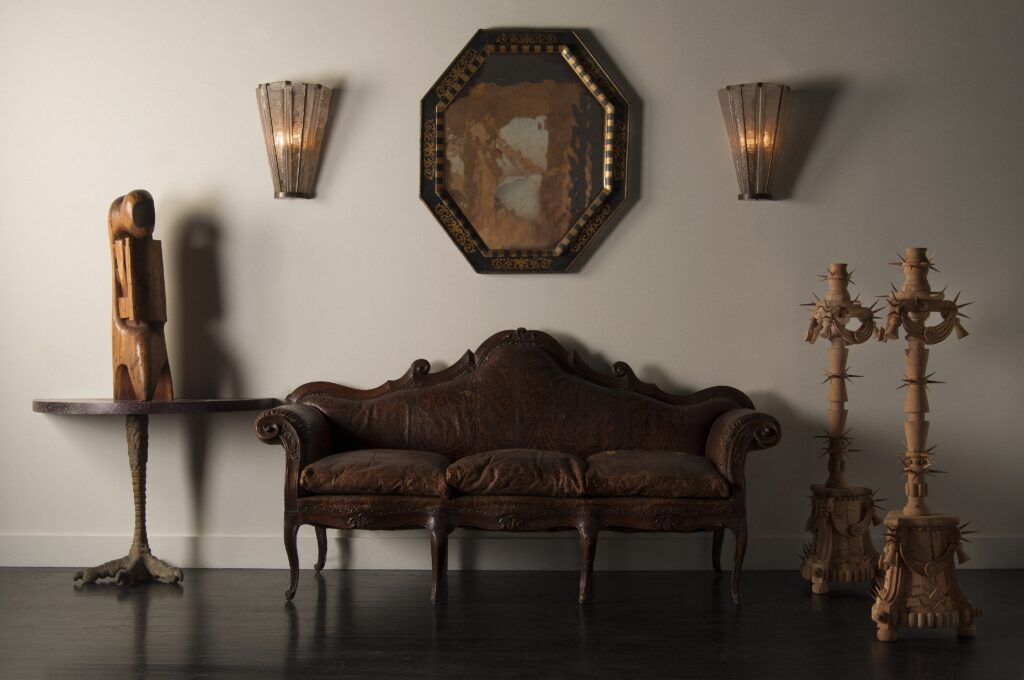 Eighteenth-century sofa and Mike Diaz Patria candlesticks (Photo by David Ross)
