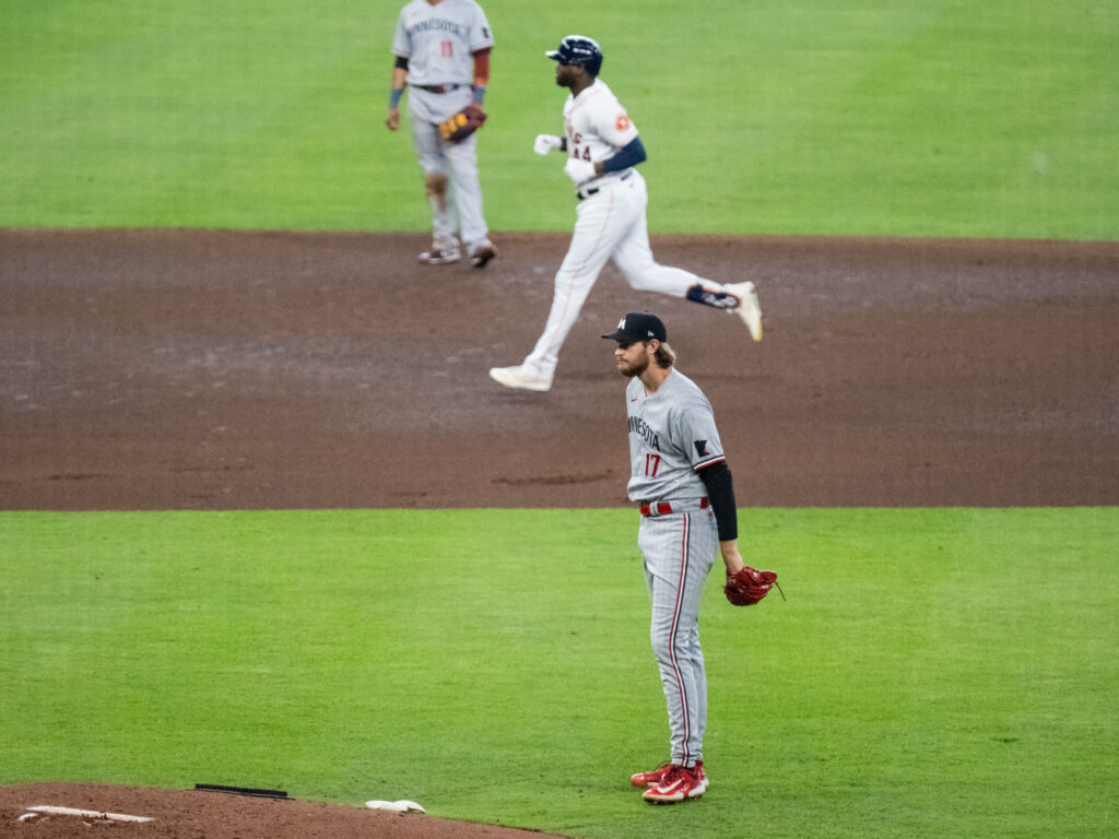 The sight of Yordan Alvarez circling the bases has become a familiar October sight. A very scary one for opposing pitchers. (Photo by F. Carter Smith)