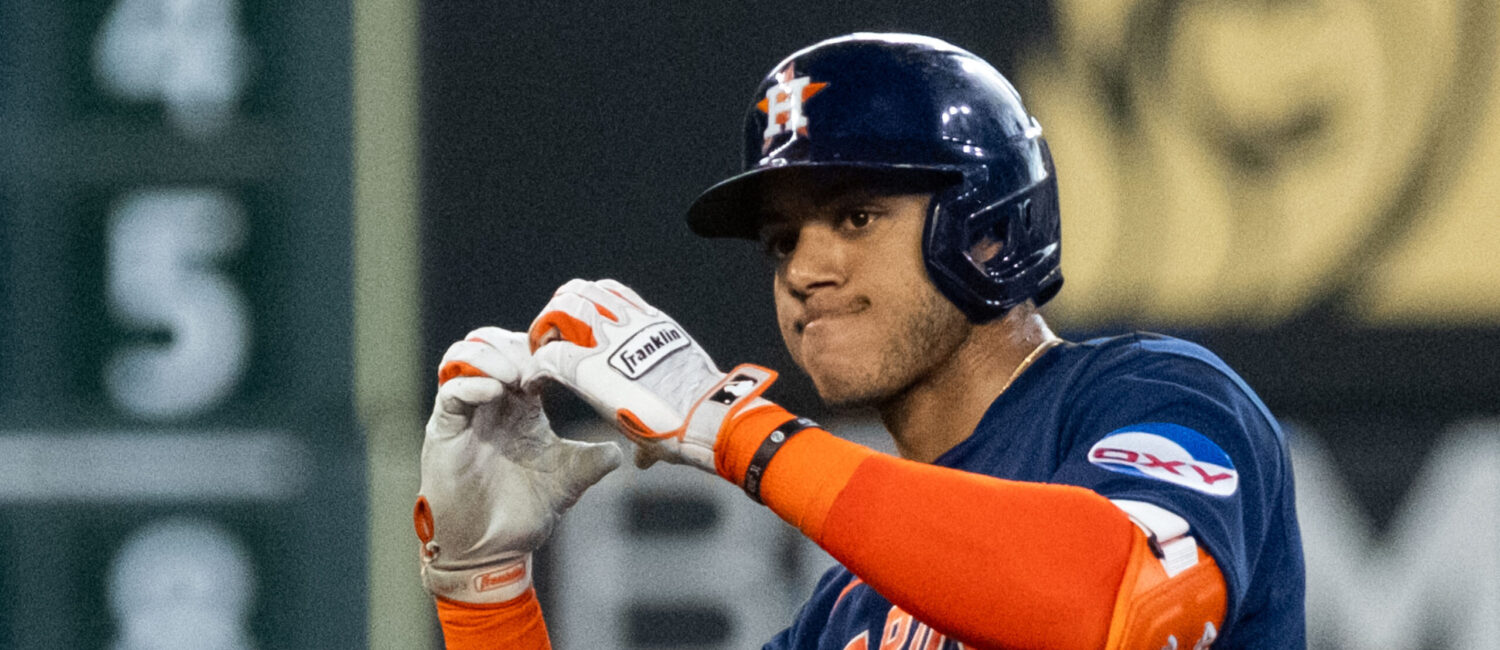 Houston Astros shortstop Jeremy Pena's heart sign is one of the great symbols of this Astros run. (Photo by F. Carter Smith)