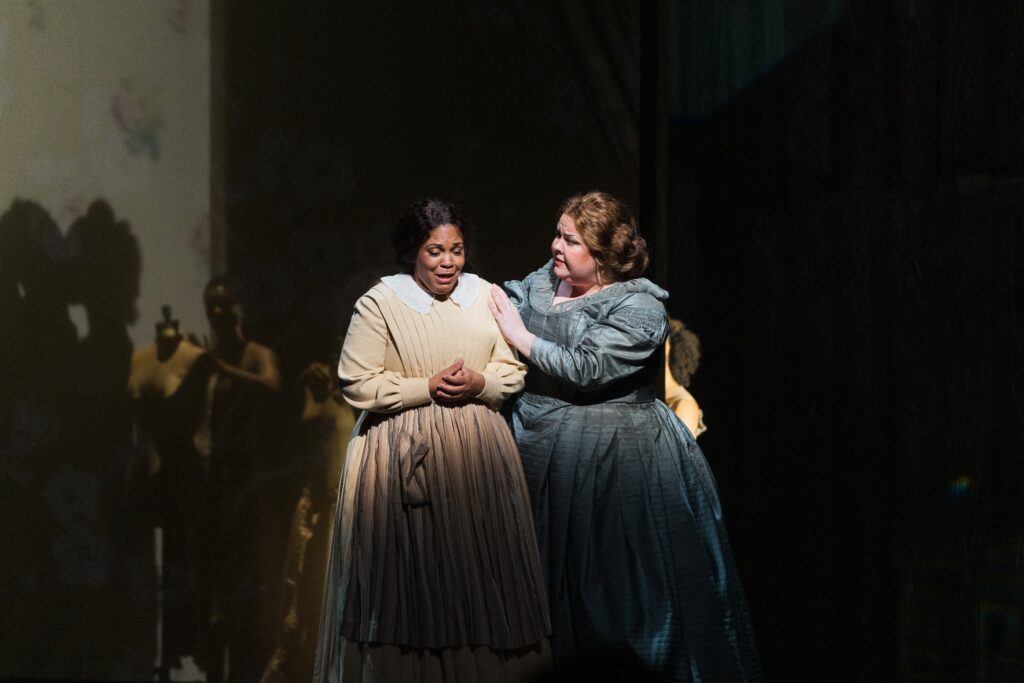 Intelligence stars Janai Brugger as Mary Jane Bowser and Jamie Barton as Elizabeth Van Lew. (Photo by Michael Bishop)