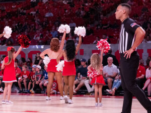 University of Houston head coach Kelvin Sampson visited with Drew Richards, head coach of the UNC Pembroke Braves, his alma mater, before an exhibition contest
