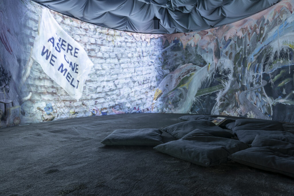 Alternately hypnotic and disturbing, Laure Prouvost's "Above Front Tears Nest in South," features a site-specific installation at Moody Center for the Arts at Rice University. (Photo by Anthony Rathbun)