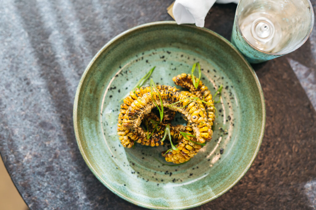 You'll find corn ribs ($12) a fun snack of corn napped with jalapeno butter and sprinkled with a black seed dukkah (nut and spice blend), on the Rumi's Kitchen menu.