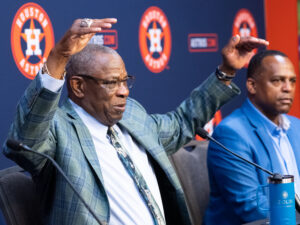 Manager Dusty Baker reflected on his four years at the helm of the Houston Astros after announcing he would not return for the 2024 season alongside owner Jim Crane and General Manager Dana Brown at Minute Maid Park