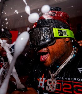 Framber Valdez certainly knows how to celebrate another American League Championship Series for the Astros. (@HoustonAstros)