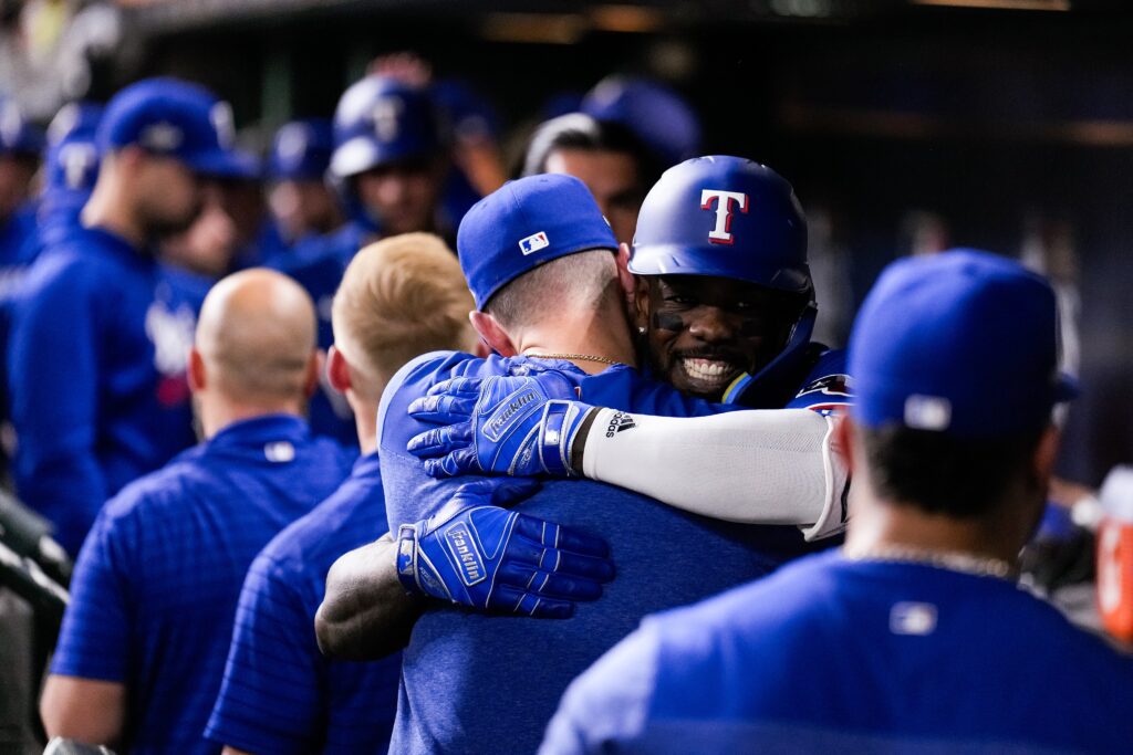 Adolis Garcia brought a lot of joy to the Texas Rangers dugout after hearing it all game from the Houston Astros crowd. (@rangers)