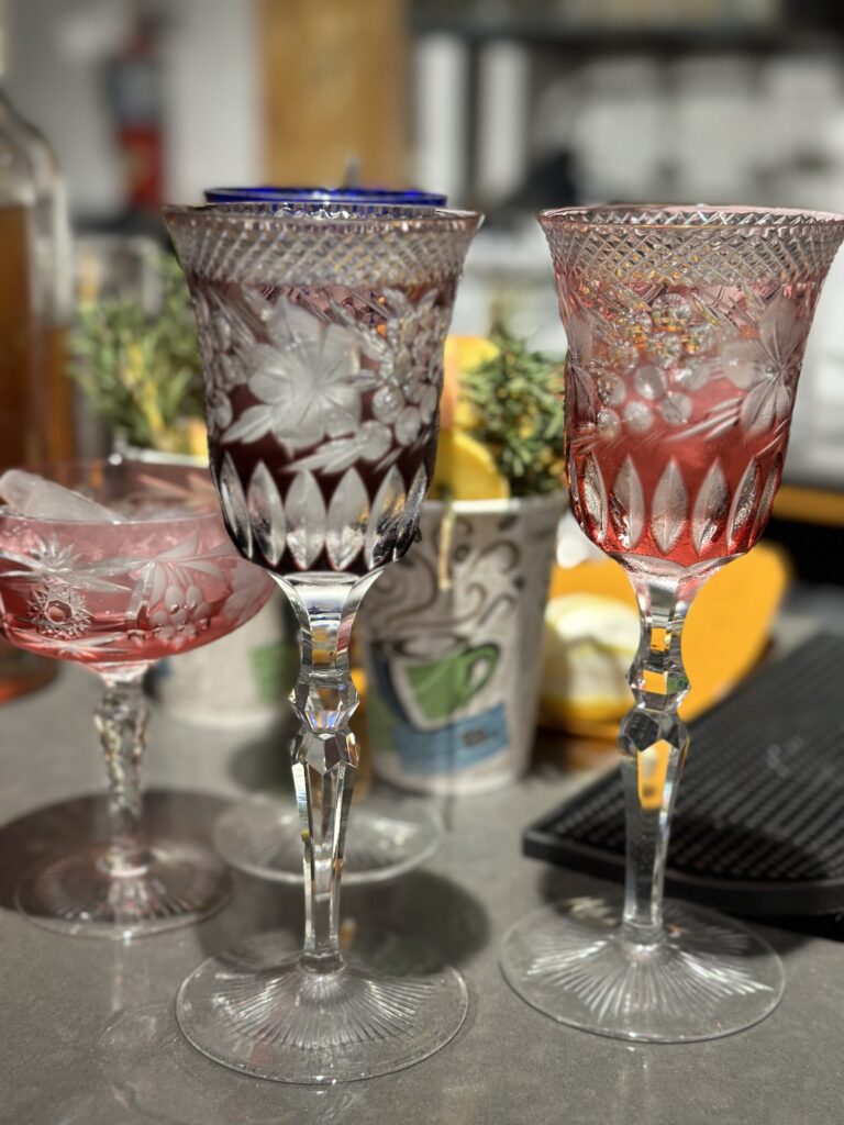 Detail of the etched Victorian stemware. (Photo by MoDavisPhotography.com)