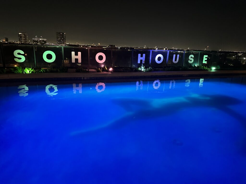 The La Colombe d'Or hotel's pool at the opening reception for "Surface Tension" at Assembly Gallery, in partnership with Soho House (Photo by Haley Berkman Karren) 