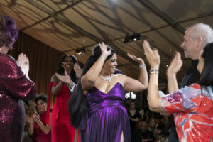 Soprano Janai Brugger celebrates at the  black-tie dinner following Houston Grand Opera world premiere of ‘Intelligence’ in which she starred.
