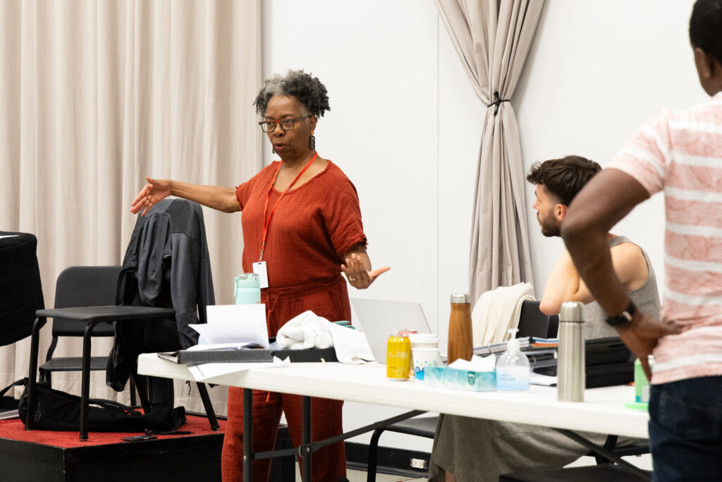 Director, Jawole Willa Jo Zollar, during rehearsal for the world premiere of Intelligence. (Photo by Lawrence Knox)