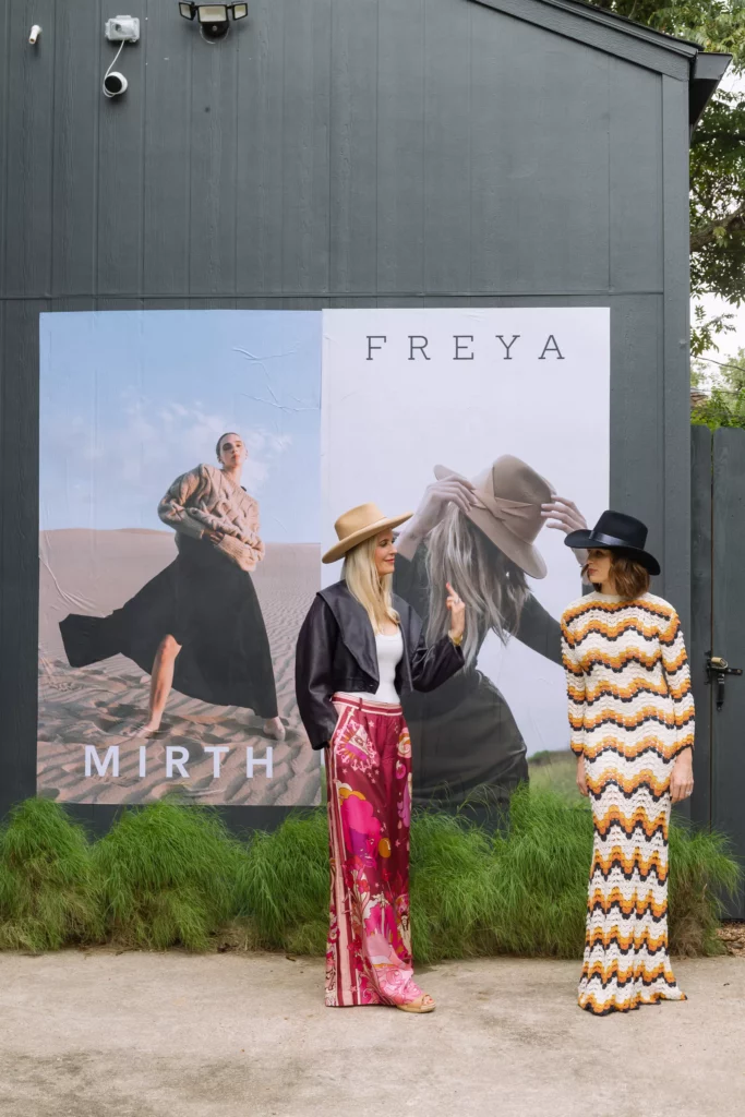 Lindsay McConnon,  Linsay Radcliffe at the grand opening fête for Sixteen Ten where Freya hats and Mirth caftans share boutique space. (Photo by Alex Wu)