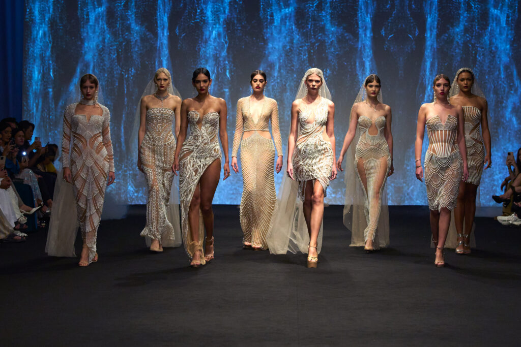 The collections at Dubai Fashion Week were as diverse as the stylish crown and blossoming culture of the glitzy area. Pictured here: Michael Cinco SS24. (Photo by Dubai Fashion Week)