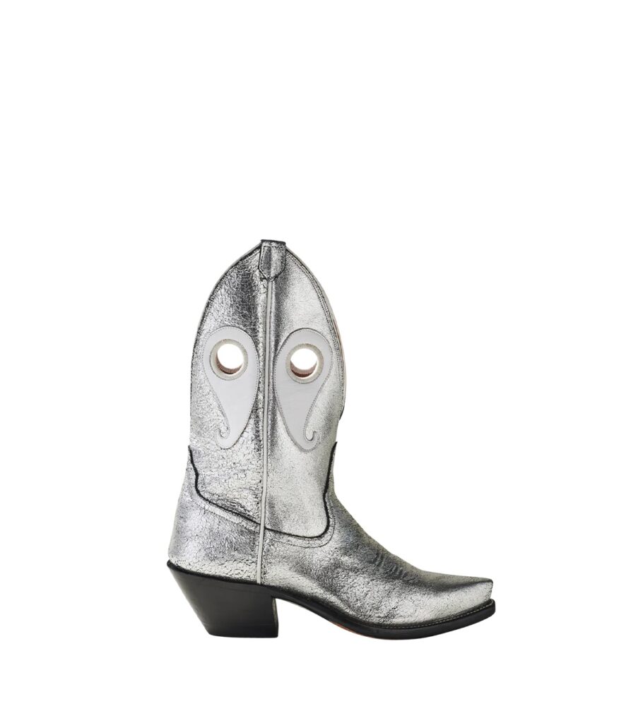 Opt for one of the year’s biggest trends — metallic — with the stunning Miron Crosby Molly Silver boot, a year-round item that never goes on sale. 