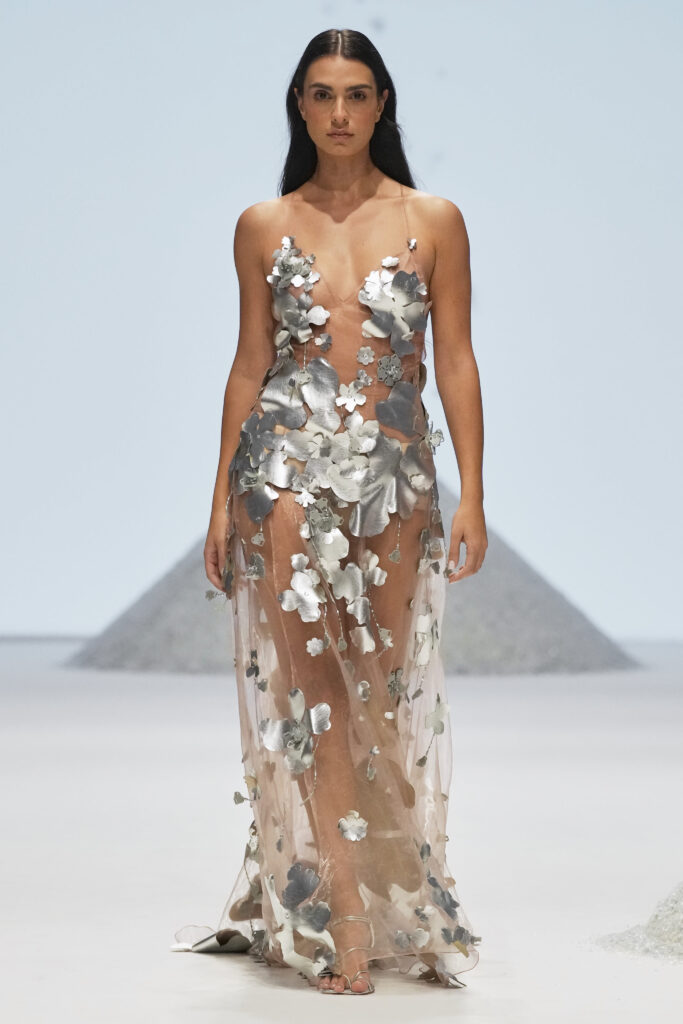 Pipatchara unveiled a well-received collection of handmade macrame pieces with all up-cycled materials.  (Photo by Dubai Fashion Week )