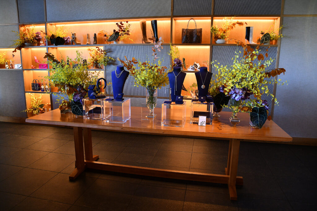 De Beers jewelry and Christian Louboutin pieces on display at Nobu for The Galleria & PaperCity Luxe Luncheon saluting Santa's Elves.