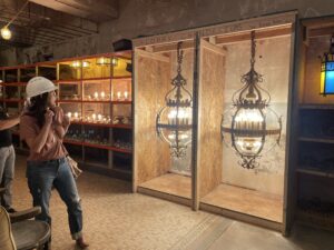 The Baker – historic light fixtures are being restored for installation. (Photo by Courtney Dabney)