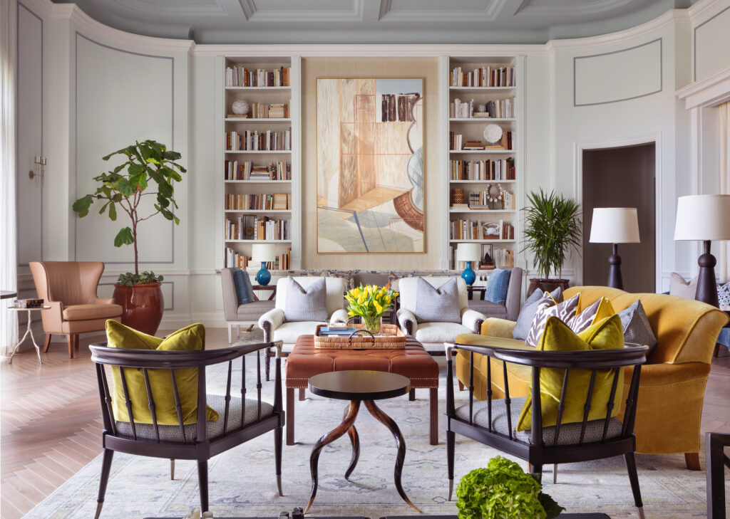 The lounge spaces at Rosewood Baha Mar are meticulously designed for a cozy chic colonial aesthetic. 