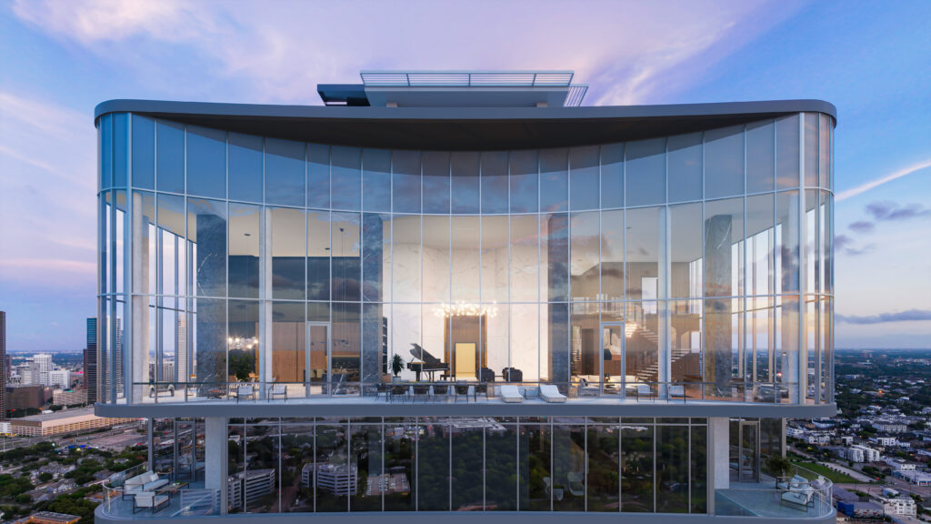 Penthouse 3501 features three bedrooms, three full baths, and two half baths, all within a grand open floor plan.