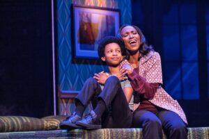 Josiah Benson as ‘Little Michael’ and Anastasia Talley as ‘Katherine Jackson’ in the MJ First National Tour. Photo by Matthew Murphy, MurphyMade