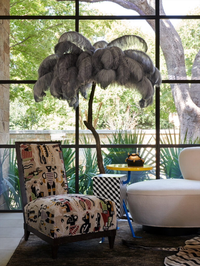 Another look at the James Perkins-designed ostrich-plume floor lamp Corbin See's client found at Grange Hall. (Photo by Pär Bengtsson)