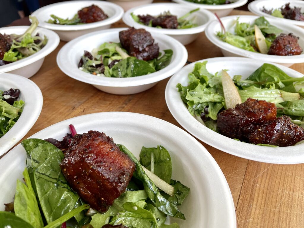 Heim Barbecue presented the perfect salad, with its famous burnt bacon ends perched on top. (Photo by Courtney Dabney)