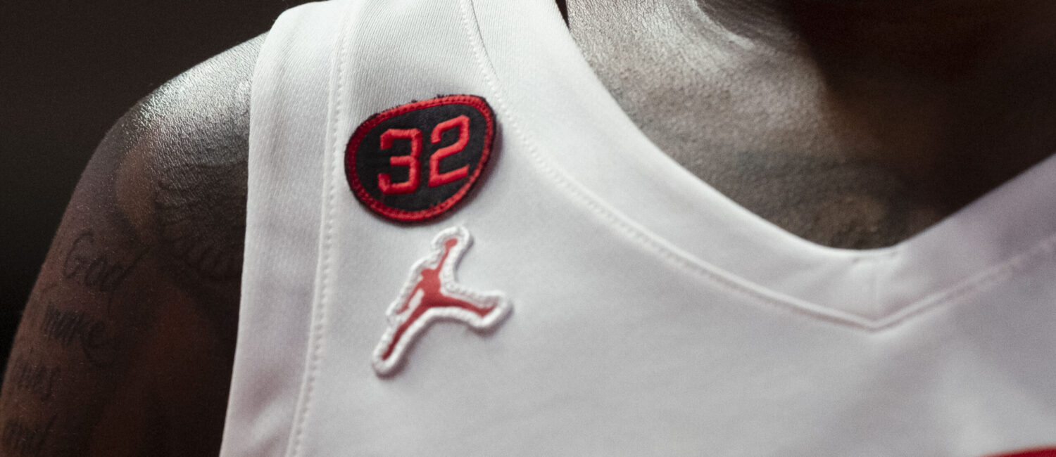 That No. 32 patch is not just a patch. It is a stand in for the UH players’ feelings for their forever teammate Reggie Chaney, who died much too soon. (Photo by F. Carter Smith)