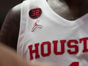That No. 32 patch is not just a patch. It is a stand in for the UH players’ feelings for their forever teammate Reggie Chaney, who died much too soon. (Photo by F. Carter Smith)