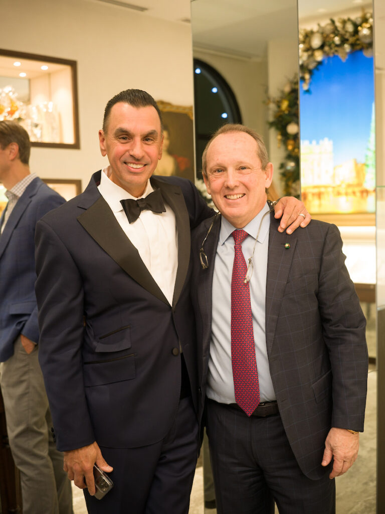 Dr. Devinder Bhatia, Franco Valobra at the Valobra Master Jewelers holiday client appreciation party. (Photo by Daniel Ortiz)