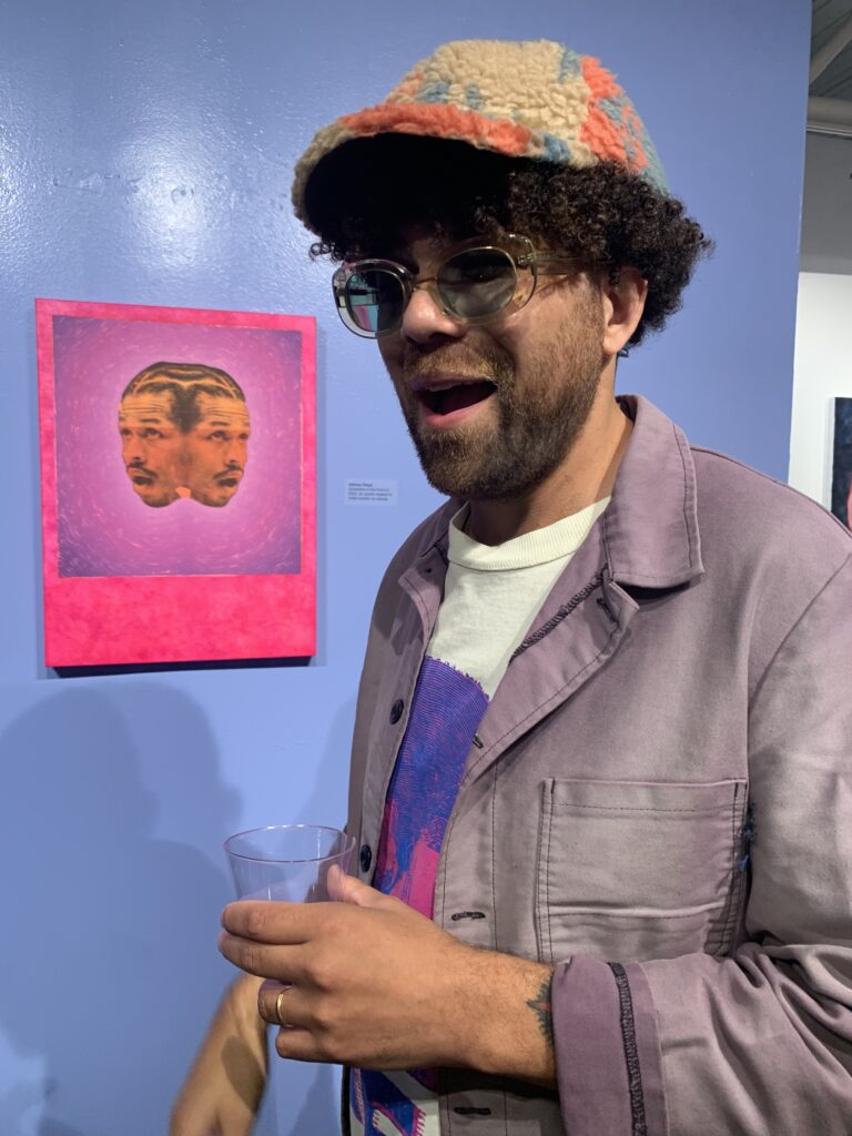 Artist Johnny Floyd discusses his Allen Iverson-inspired painting "Question in the Form Of," 2023, exhibited through November 18 at the Houston Museum of African America Culture. (Photo by Ericka Schiche)