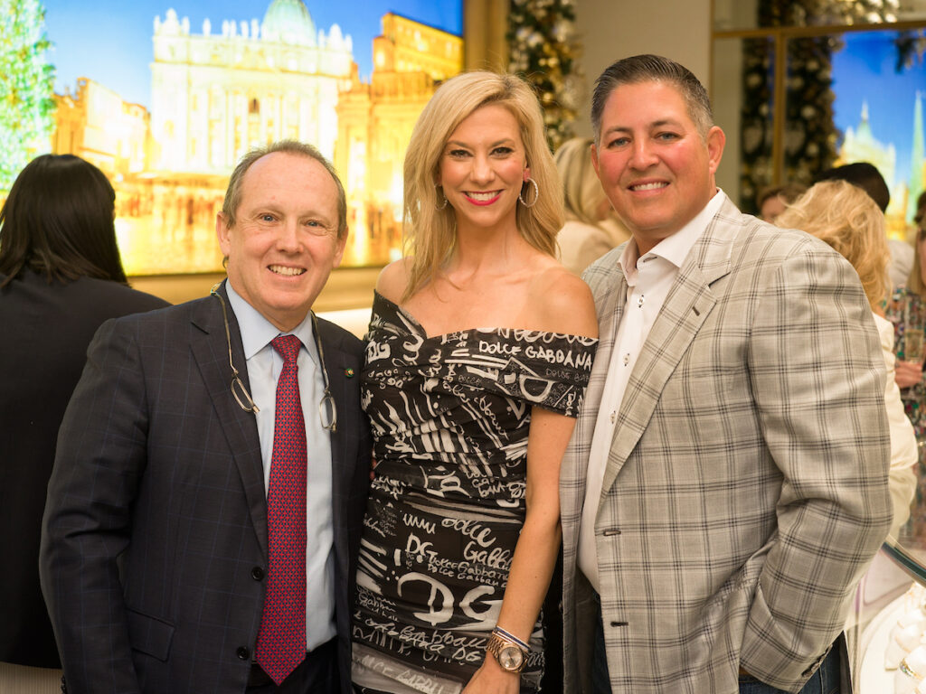 Franco Valobra, Katherine  & Chris Gillman at the Valobra Master Jewelers holiday client appreciation party. (Photo by Daniel Ortiz)