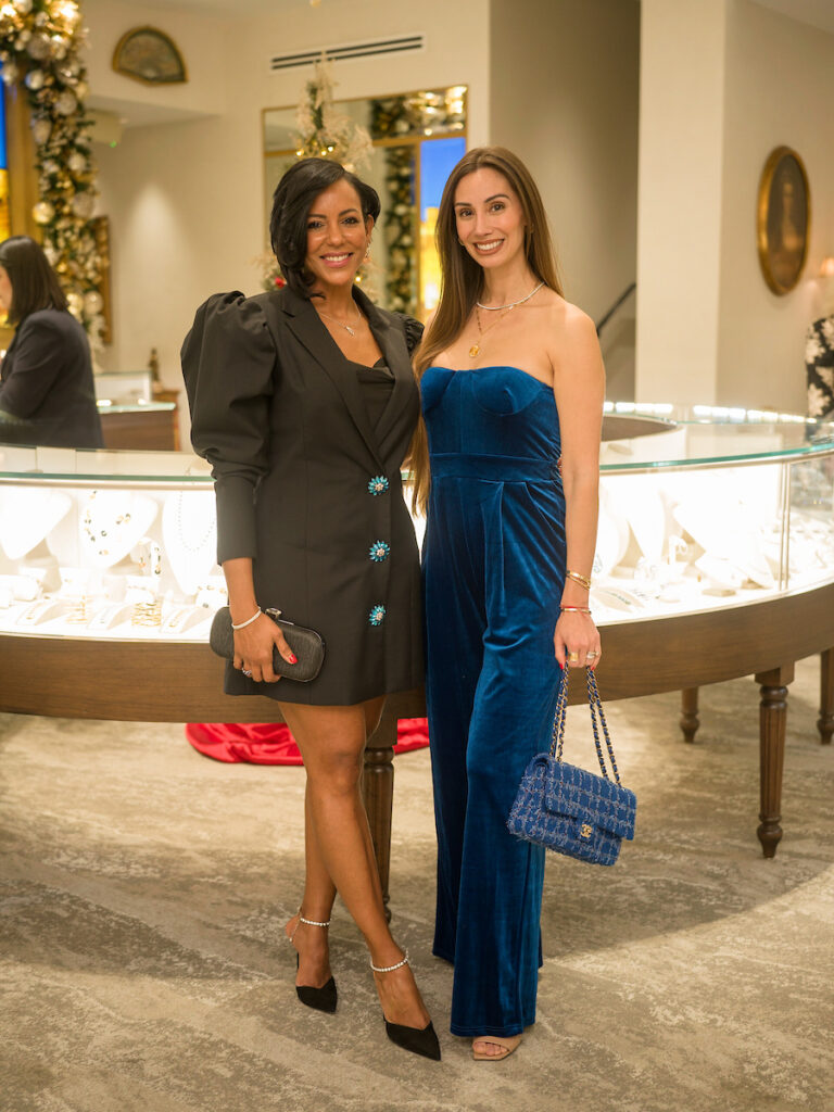 Milka Waterland, April Salazar at the Valobra Master Jewelers holiday client appreciation party. (Photo by Daniel Ortiz)