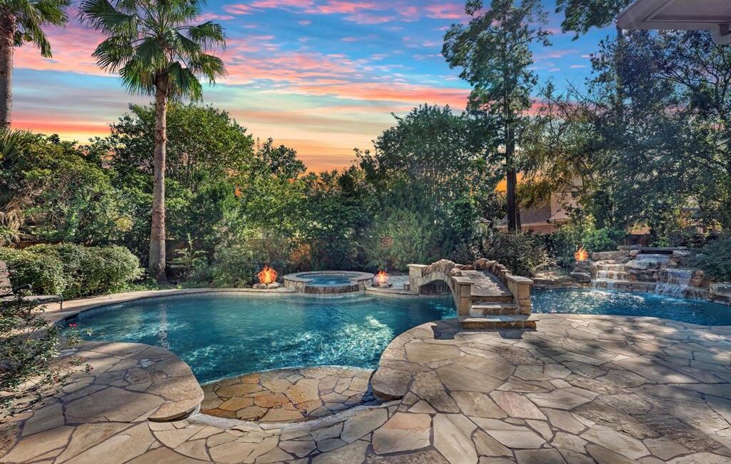 Pine lodge pool sunset