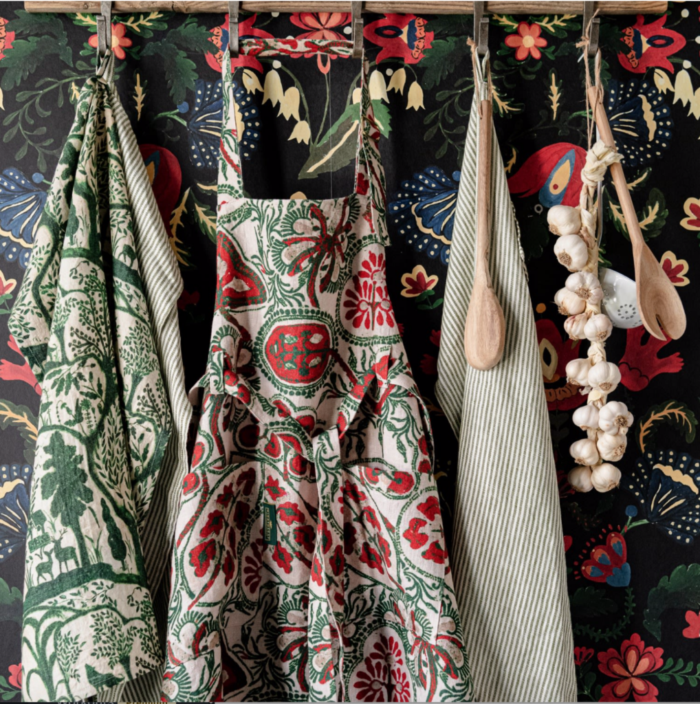 Wolf & Badger's collection of heirloom linen aprons come in an assortment of patterns.