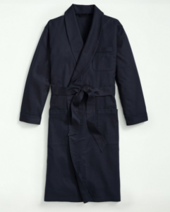 Brooks Brothers navy robe in cotton flannel, currently $59, available at Brooksbrothers.com