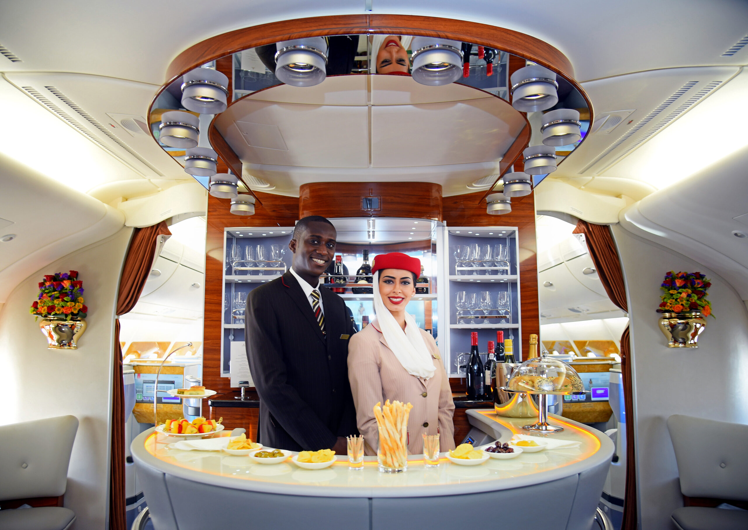 Some Emirates planes even boast a cocktail lounge