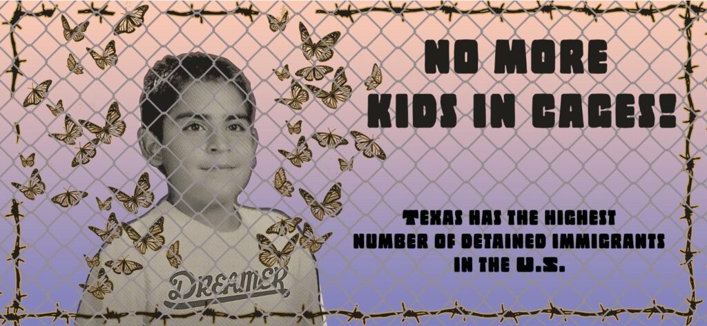 Rebo's "No more kids in cages" for 8x5 Houston (Courtesy Art at a Time Like This) 
