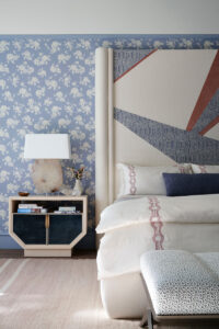 Peacock Alley bedding in Natasha Baradaran’s room at Kips Bay Decorator Show House Dallas 2022. (photo by Stephen Karlisch)