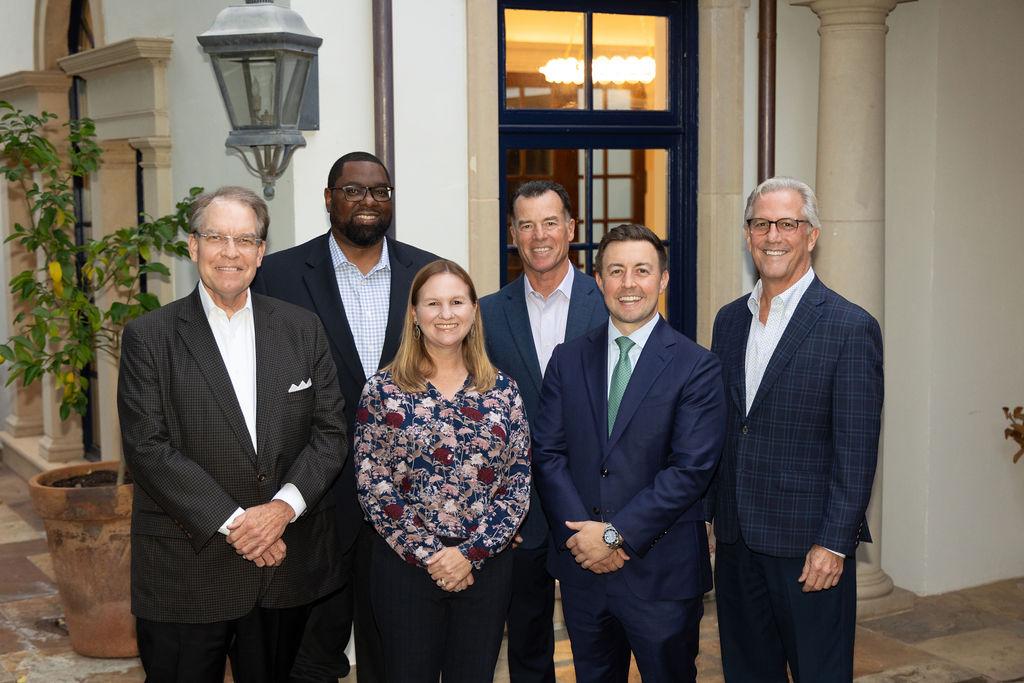 Norm Bagwell, TC Alexander, Cristie Escochea, Chris Holder, Vince Manna, and Pat Staudt at the Sponsor Party for the 2023 Trains at NorthPark. 