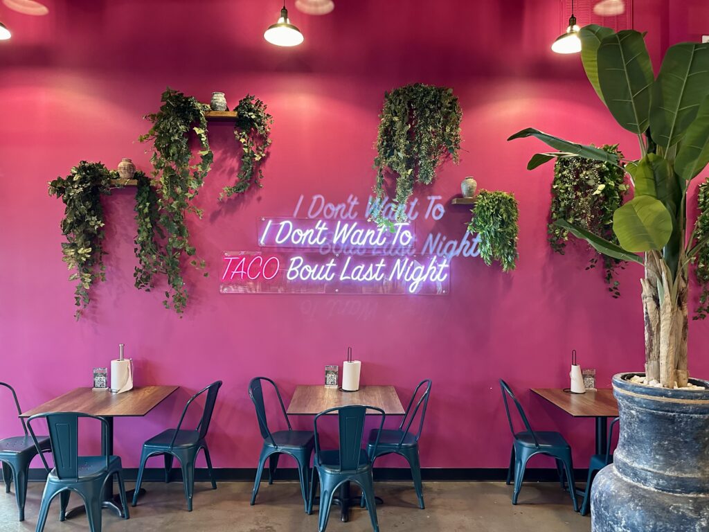 Buena Vida adds pops of hot pink and turquoise to the décor.