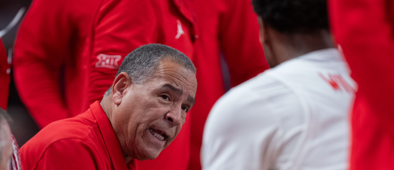 University of Houston head coach Kelvin Sampson coaches the Cougars over the Rice Owls 75-29
