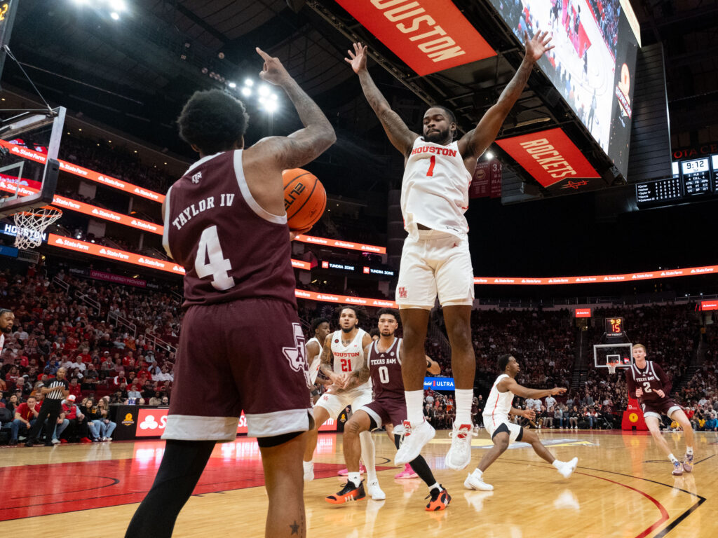 University of Houston point guard Jamal Shead always looms large on defense for Kelvin Sampson's team. (Photo by F. Carter Smith)