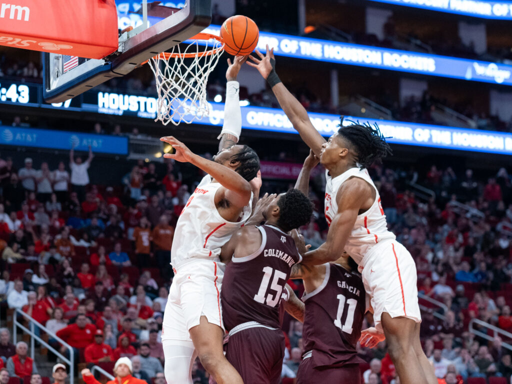 University of Houston freshman forward JoJo Tugler's long wingspan leads to some impressive blocks. (Photo by F. Carter Smith)