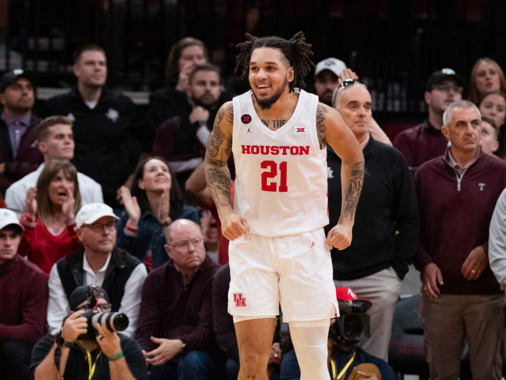 University of Houston guard Emanuel Sharp can hit threes in bunches. (Photo by F. Carter Smith)