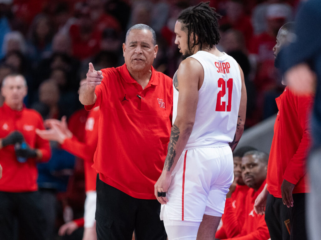 University of Houston coach Kelvin Sampson is never shy about demanding more from players like shooting guard Emanuel Sharp. (Photo by F. Carter Smith)